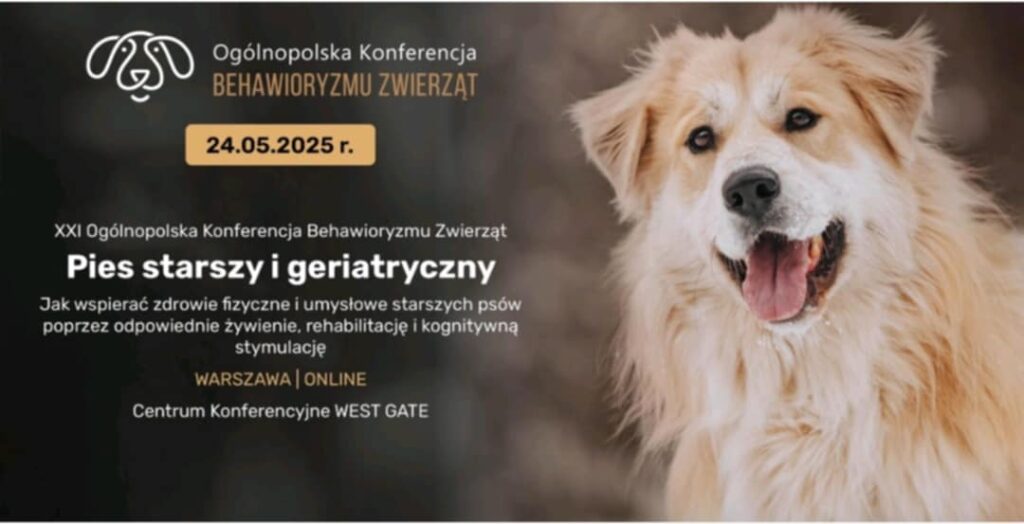 Plakat informujący  o XXI Konferencji Behawioryzmu "Pies starszy i geriatryczny"