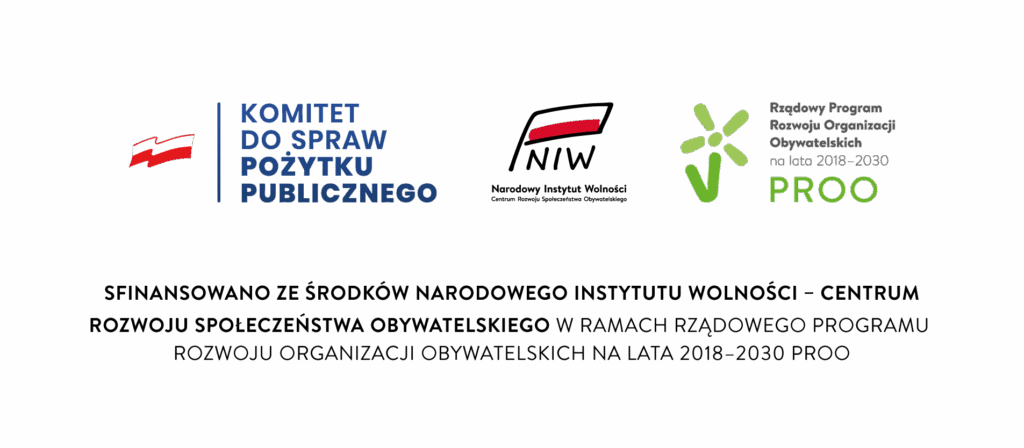 Belka informacyjna o treści "Sfinansowano ze środków Narodowy Instytut Wolności - Centrum Rozwoju Społeczeństwa Obywatelskiego w ramach 2024 Minister do spraw Społeczeństwa Obywatelskiego"
